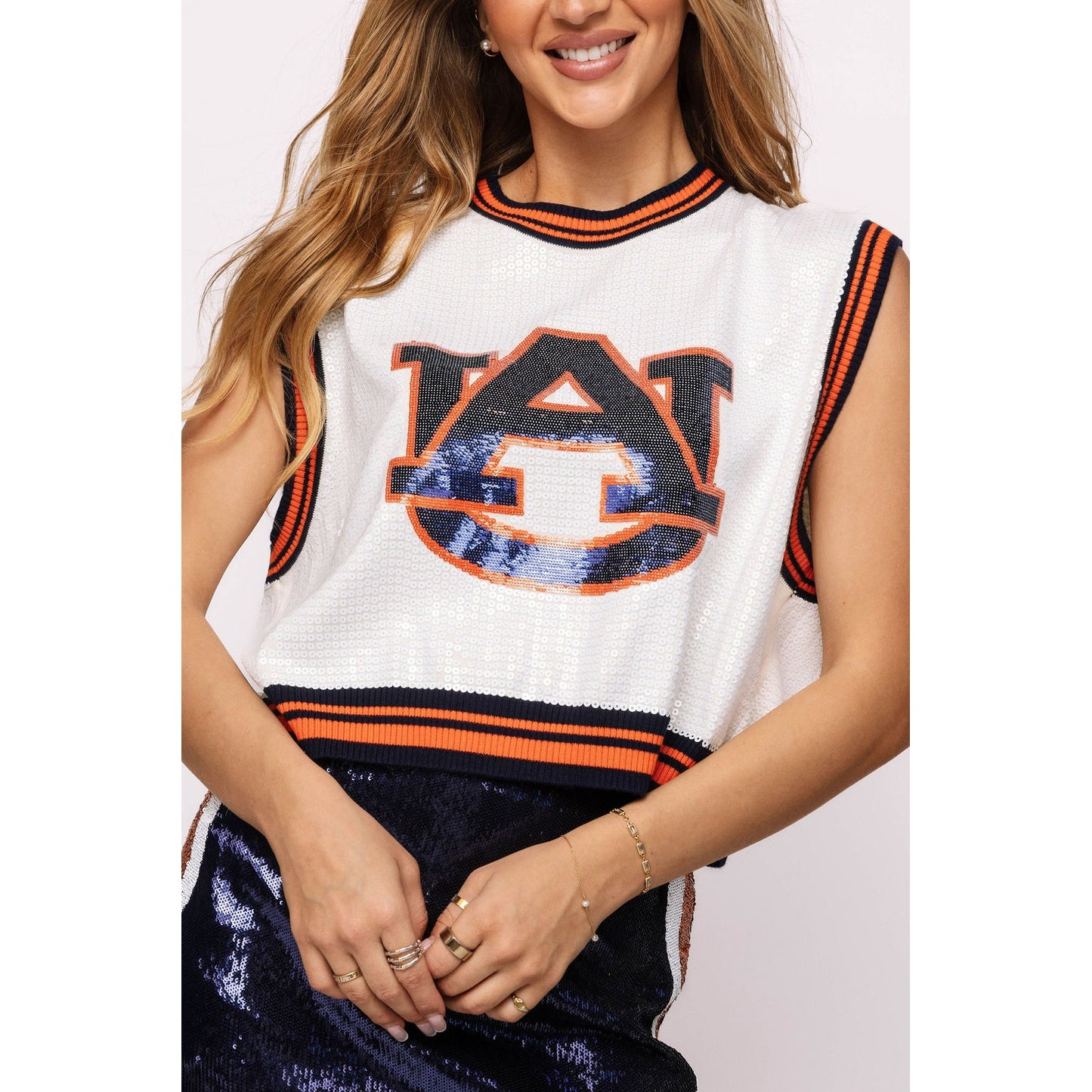 Queen of Sparkles - Auburn Mascot Full Sequin Tank Top GD25AUB46 - White - SALE