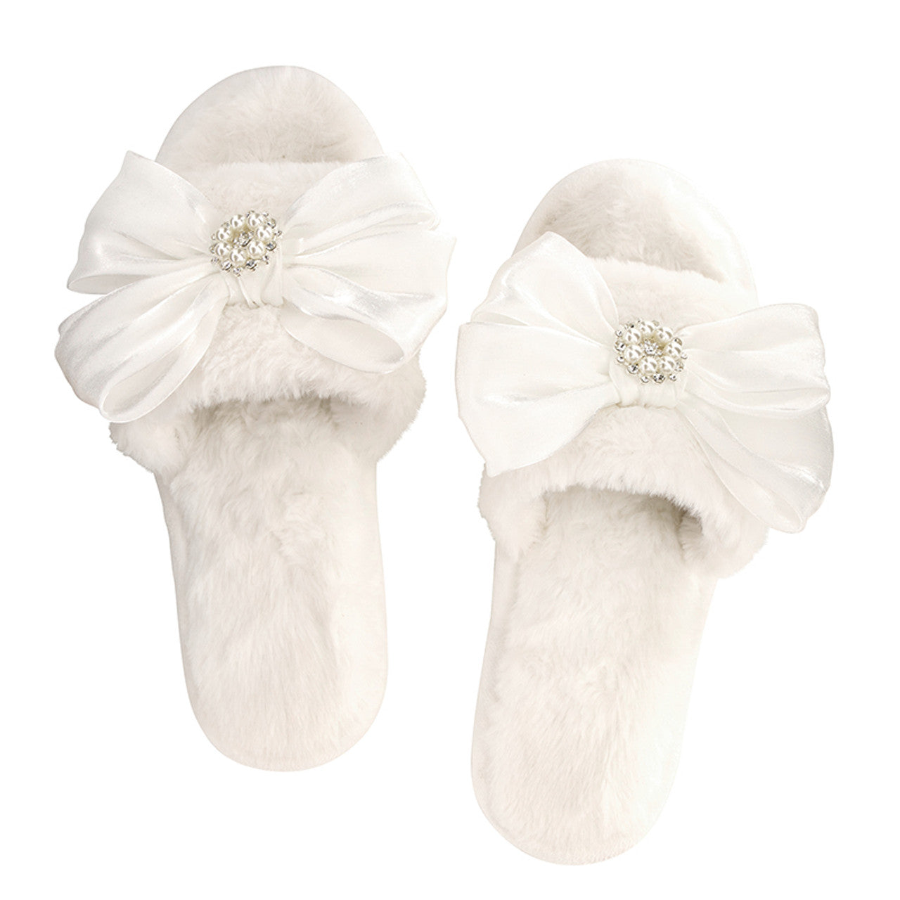 Bella - Plush Slippers 0690 - White Crystal Bow