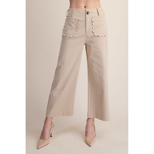 Colette Cropped Scallop Pocket Detail Wide-Leg Pants – Taupe