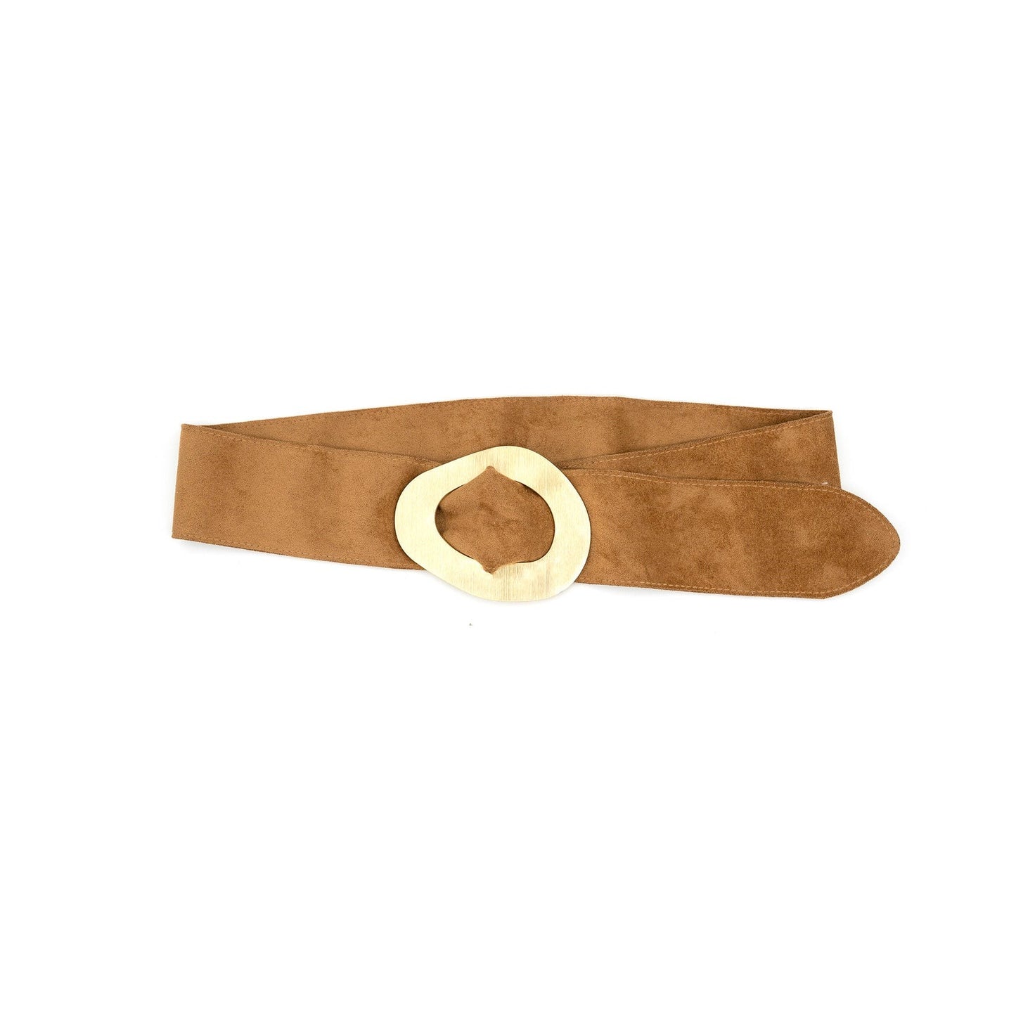 Brown belt with a gold buckle on a white background
