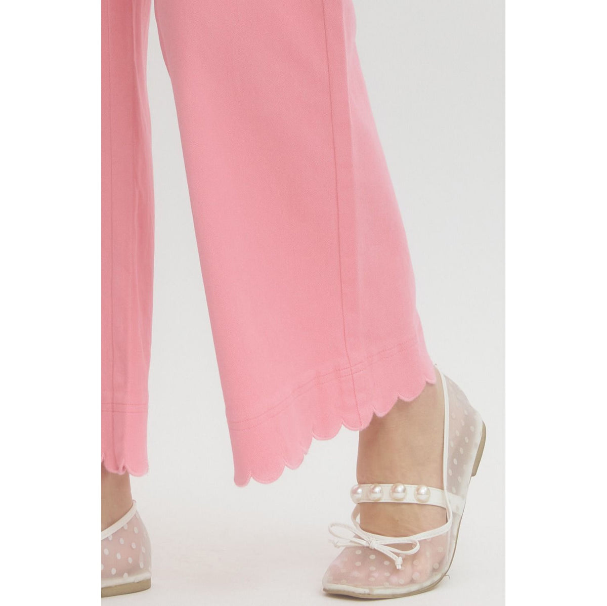 Pink Scallop Trim Wide Leg Pants – High Waist Statement Trousers 9031