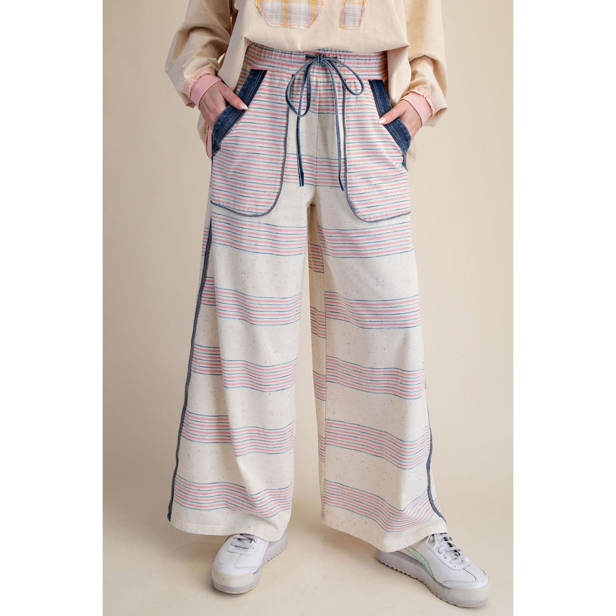The Coastal Stripe Wide Leg Pants 0244 - Pink
