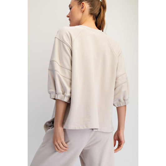 Rae Mode - French Terry Bubbled Half Sleeve Top & Cropped Jogger Pants Set 0111/6459 - Light Taupe
