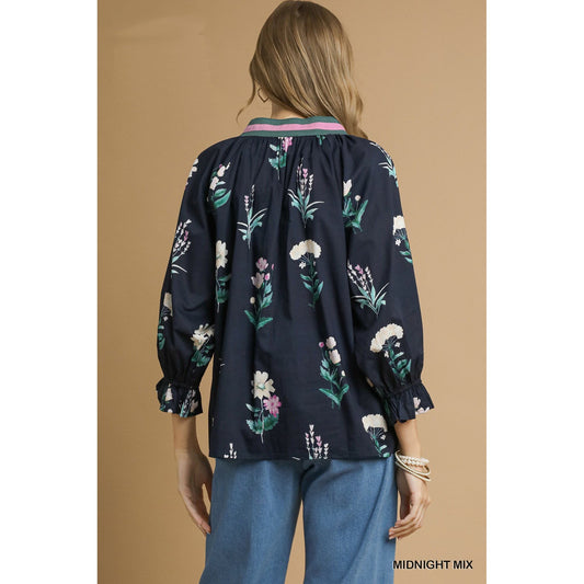 Umgee - Floral, Contrast Trim Top 5435 - Midnight SALE was $44.95