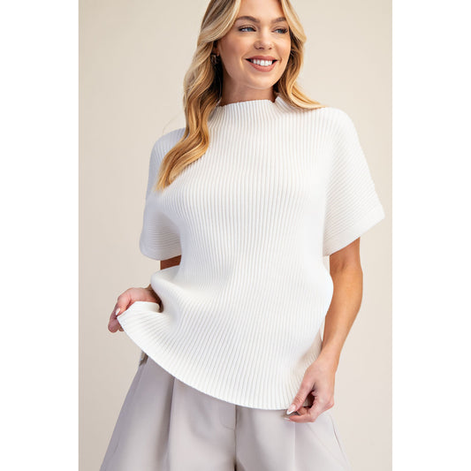 GM - Mock Neck, Ribbed, Oversized Pullover Sweater Top 9774 - White