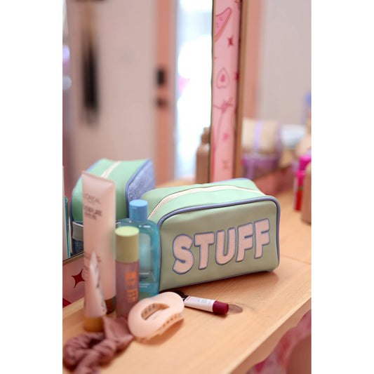 JLB - Handle Cosmetic Bag, ’Stuff' - Pistachio, Slate, Cream