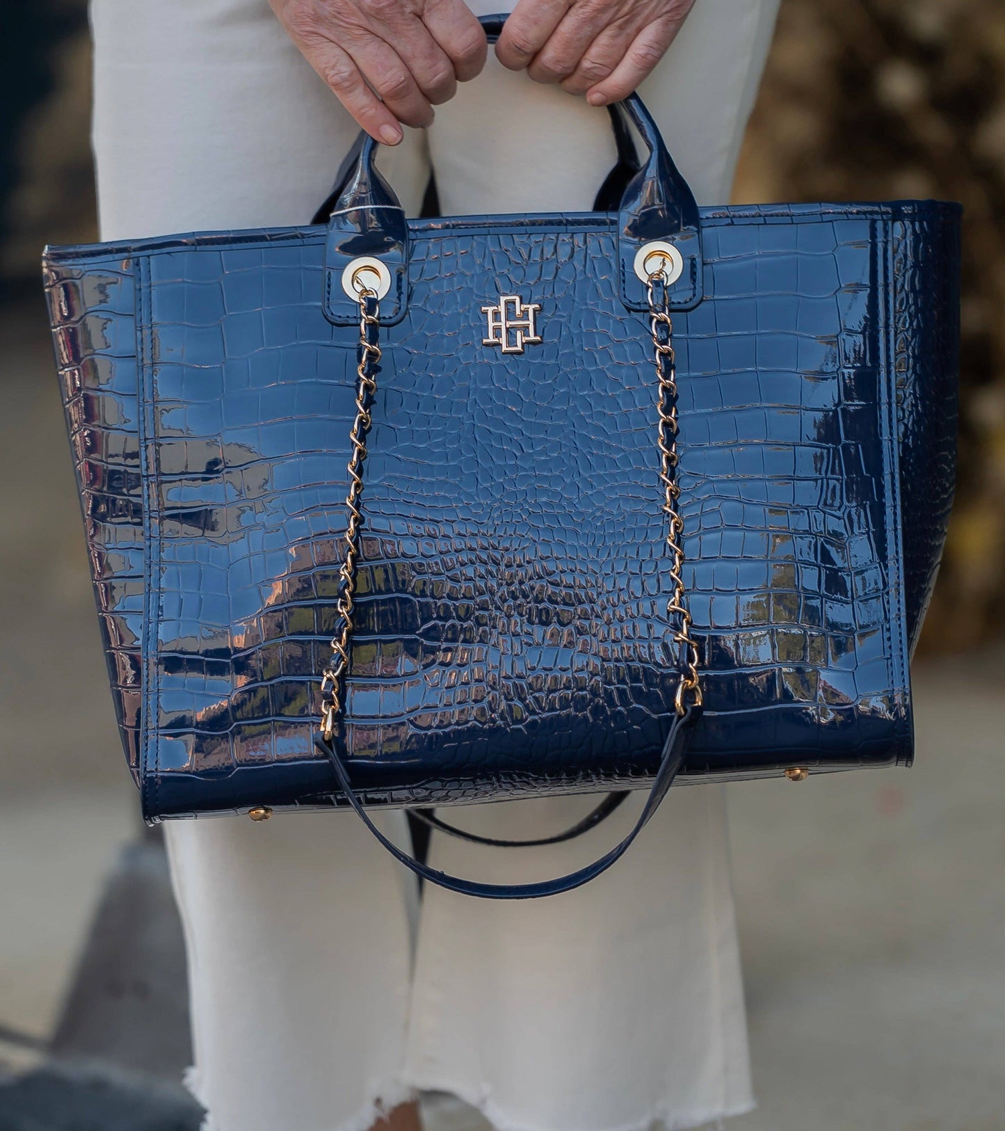Caroline Hill - Missy Tote Navy Patent EC