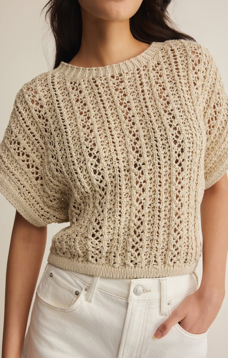 Z Supply Crochet Crewneck Sweater Top Ballast 1389 – Natural