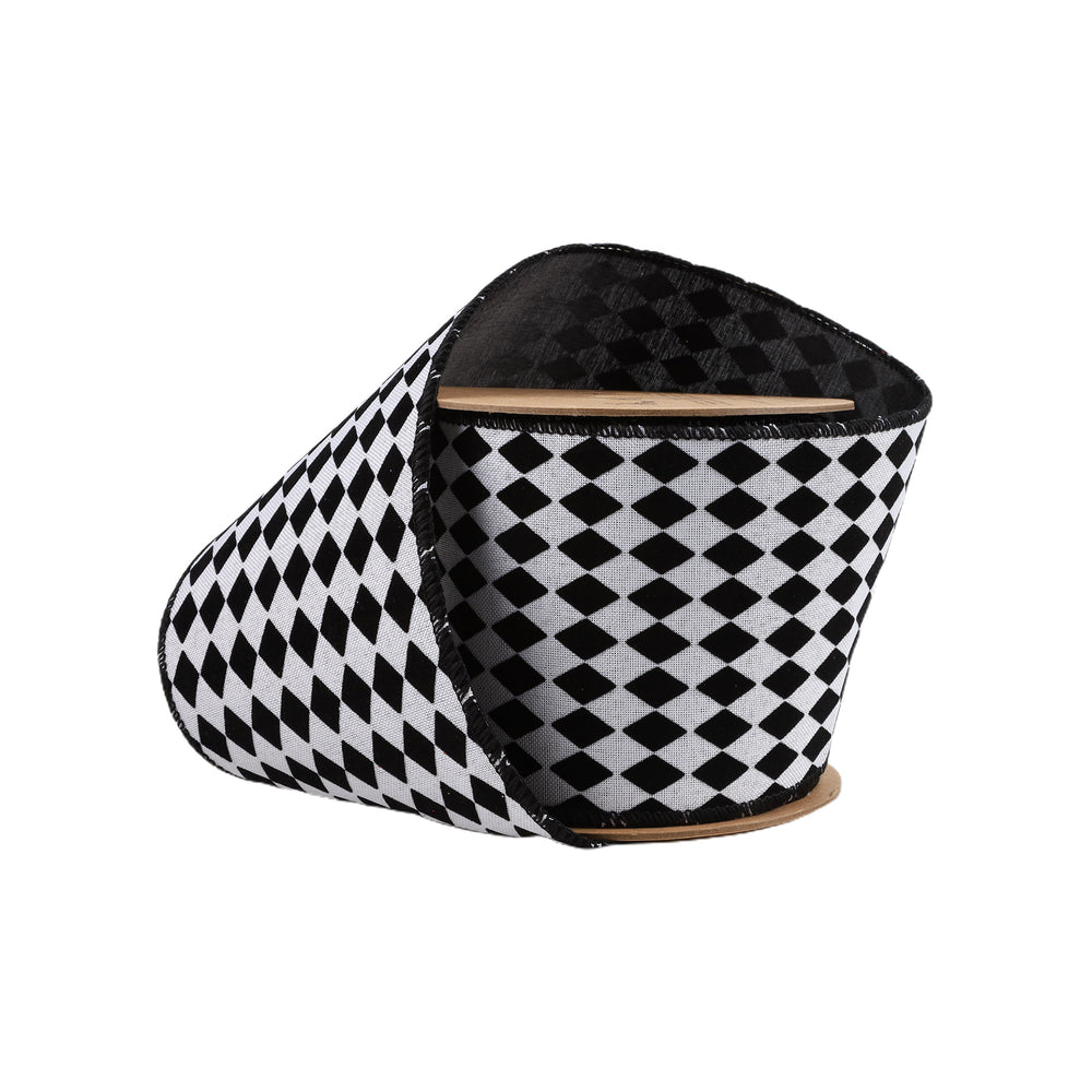 LAR - 4" Wired Ribbon | Glittered Diamonds w/ Black Backing | 10 Yard Roll