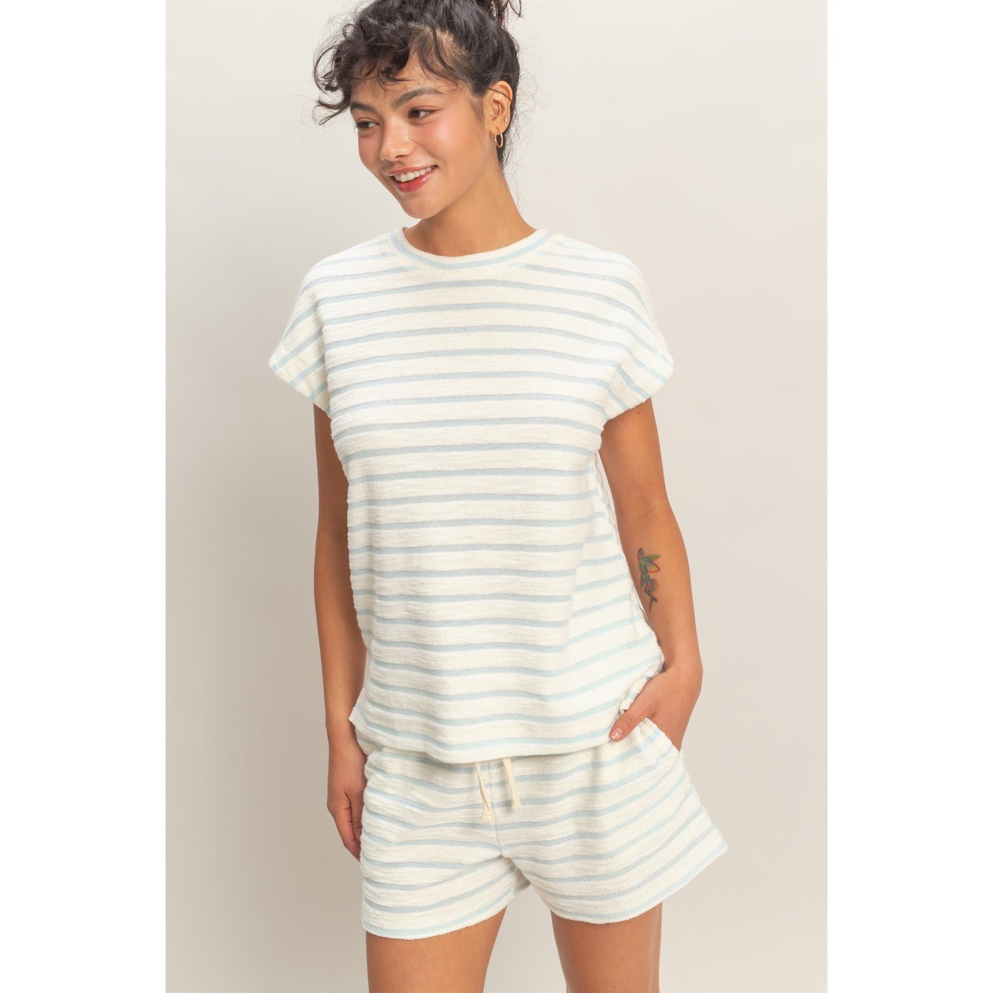 DZ - Striped Short Sleeve Tee & Shorts Set 753 / 754 - Baby Blue