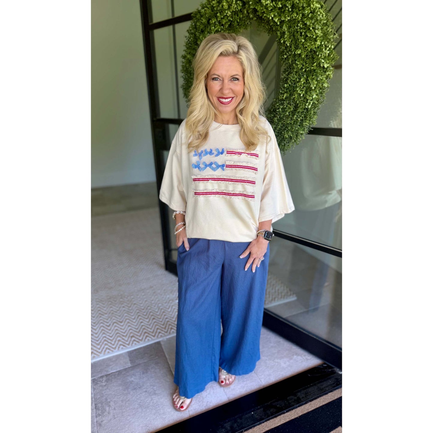 American Flag Washed Terry Pullover Top β Ivory 1893