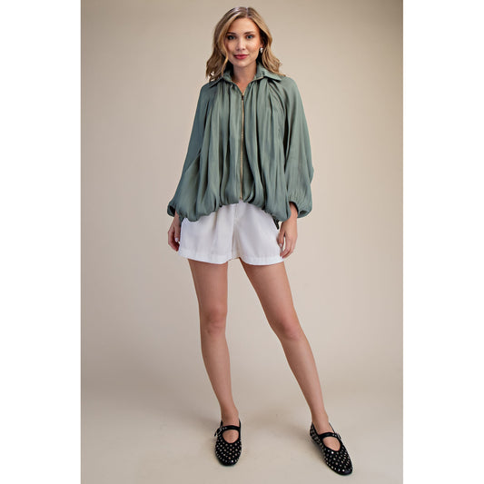 GM - Gathered Hem, Puffed Bomber Jacket 8996 - Sage