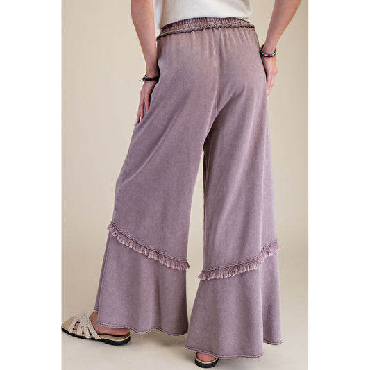 Easel - Wide Leg, Mineral Washed, Terry Pants 7698 - Mocha