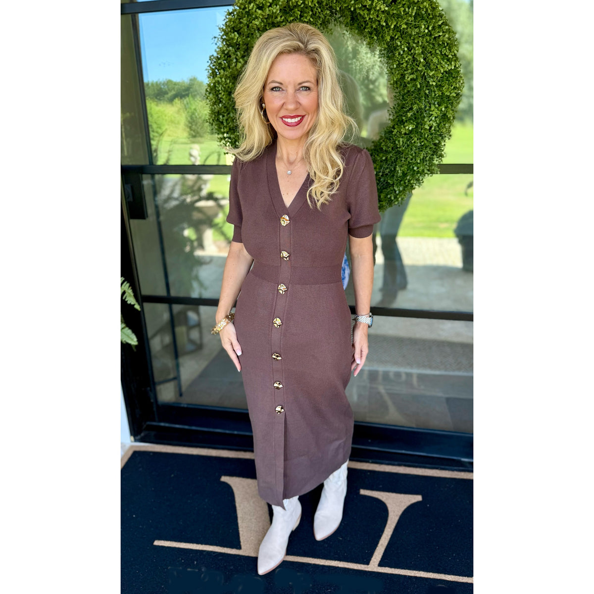 Ribbed Button-Front Midi Dress 2874 – Chocolate Brown