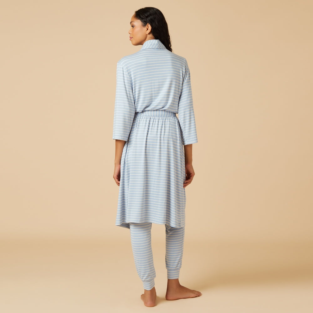 Softies - Sky Blue Striped Robe – Lightweight Tie Waist Lounge wrap