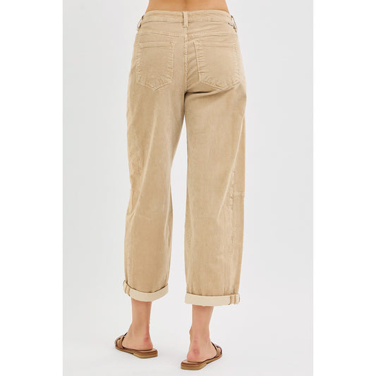 Risen - High Rise Crop, Barrel Corduroy Pants 1167 - Tan