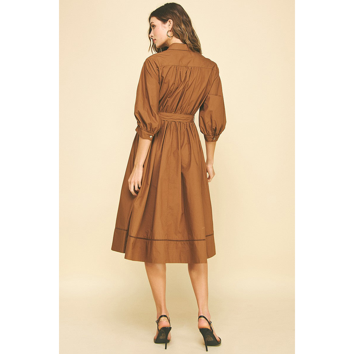 Pinch - Eyelet Detailed, Button Down, Midi Dress 6566 - Brown