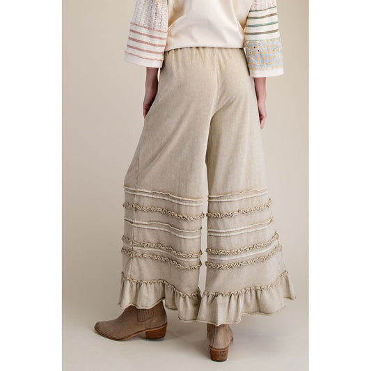 Easel - Wide Leg, Washed Terry Pants 0214 - Latte