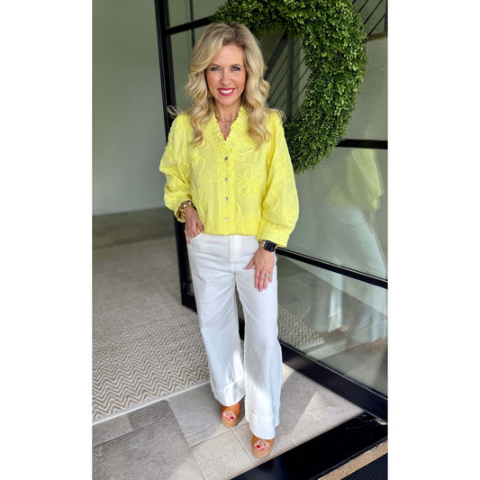 JL - ¾ Sleeve, 3D Floral Top 2376 - Yellow