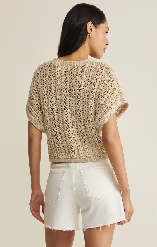 Z Supply Crochet Crewneck Sweater Top Ballast 1389 – Natural