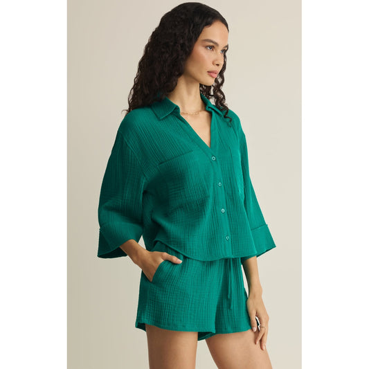 Helena Airy Gauze Button Up – Rainforest (Pairs with Daylight Shorts)