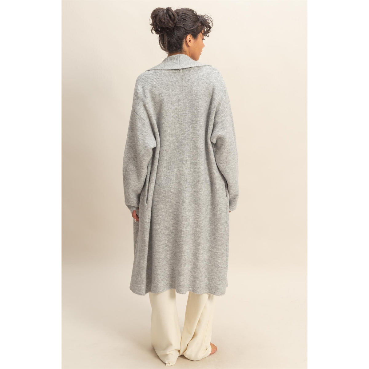 DZ - Longline Open Front Duster Sweater, Cardigan 435 - Heather Gray - SALE