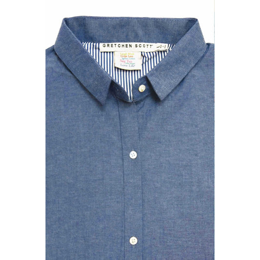 Gretchen Scott - Wash & Wear, Ruffle Detail Blouse Top - Chambray