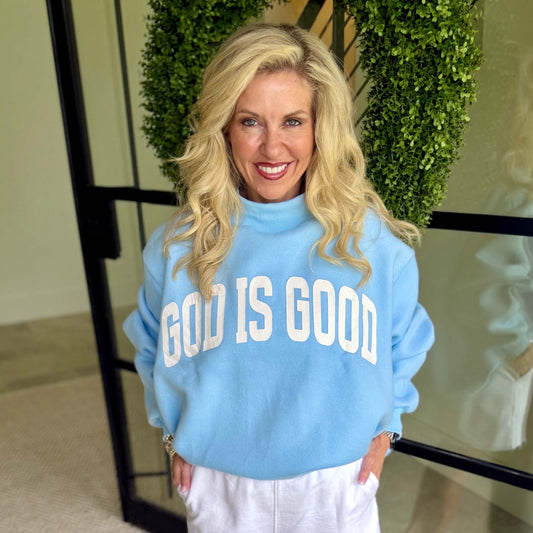 Jesus / God is Good Reversible Mockneck Sweatshirt – Blue -