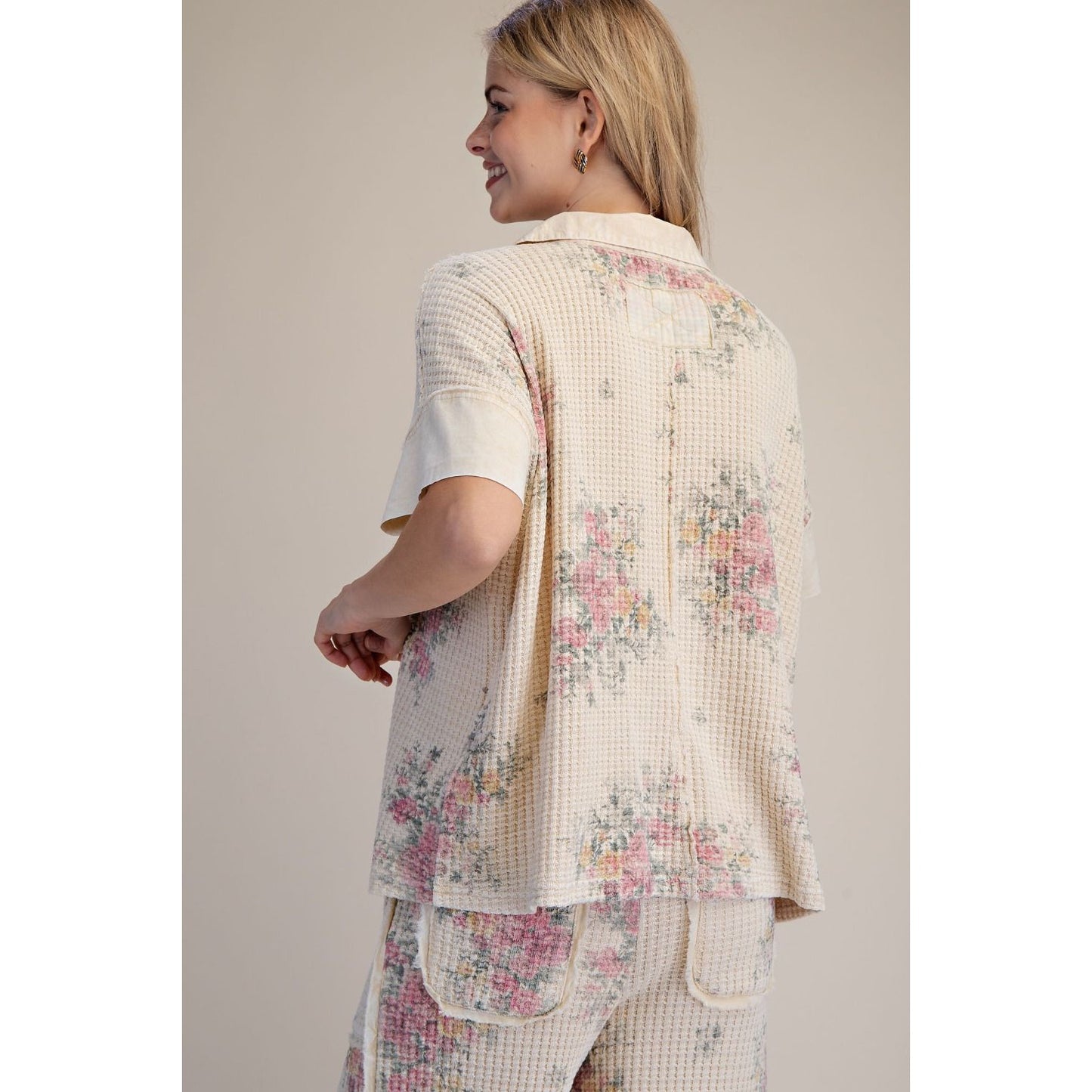 Vintage Floral Waffle Knit Lounge Set 1903/0221 - Natural