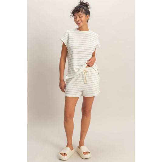 DZ - Striped Short Sleeve Tee & Shorts Set 753 / 754 - Baby Blue