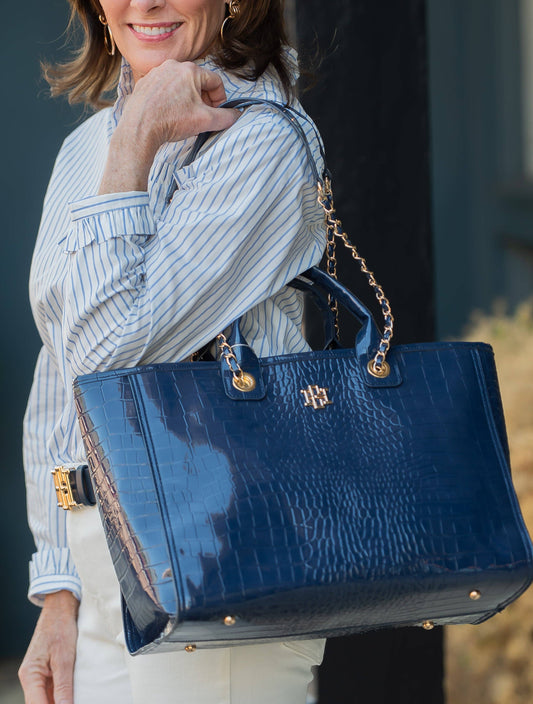 Caroline Hill - Missy Tote Navy Patent EC