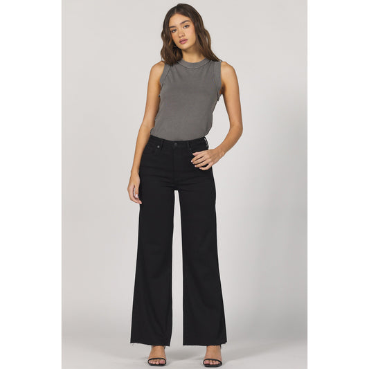 Dear John - High Rise, Wide Leg, Raw Hem, Fiona Jeans 306 - Black Arrow