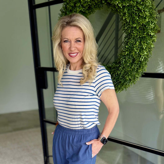 Junie Navy Striped Tee – Classic Cotton Crew Neck