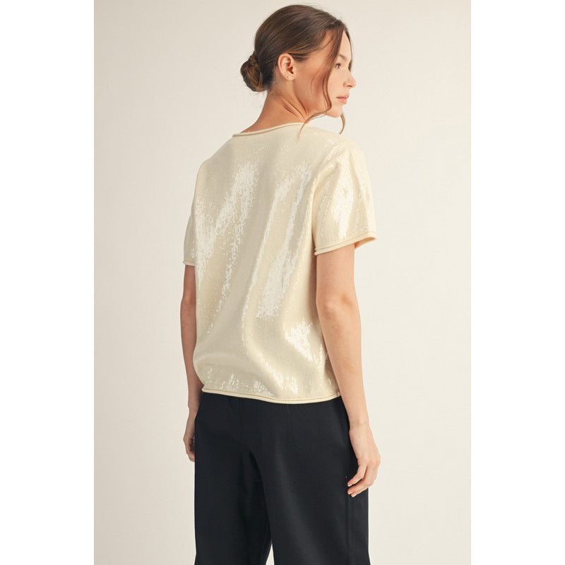 JL - Tiny Sequins Covered Sweater Top 5021 - Cream