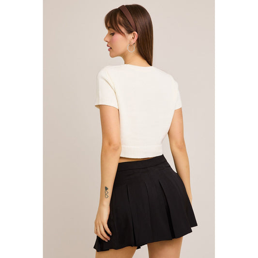LL - Short Sleeve, Crew Neck, Teddy Bear Sweater Top 5170 - White / Red