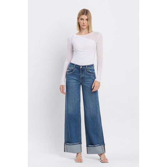 Vervet - high rise cuffed baggy wide jeans 6645 - Blue