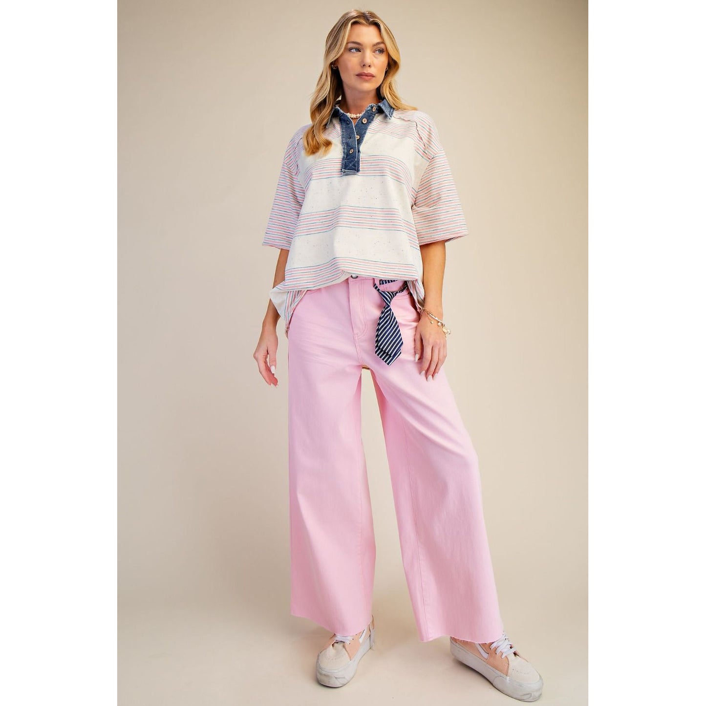 The Coastal Stripe Detail Top 1938 - Pink