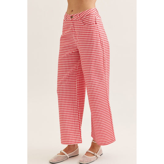 ENTRO - Gingham, Straight Leg Pants 0616 - Red