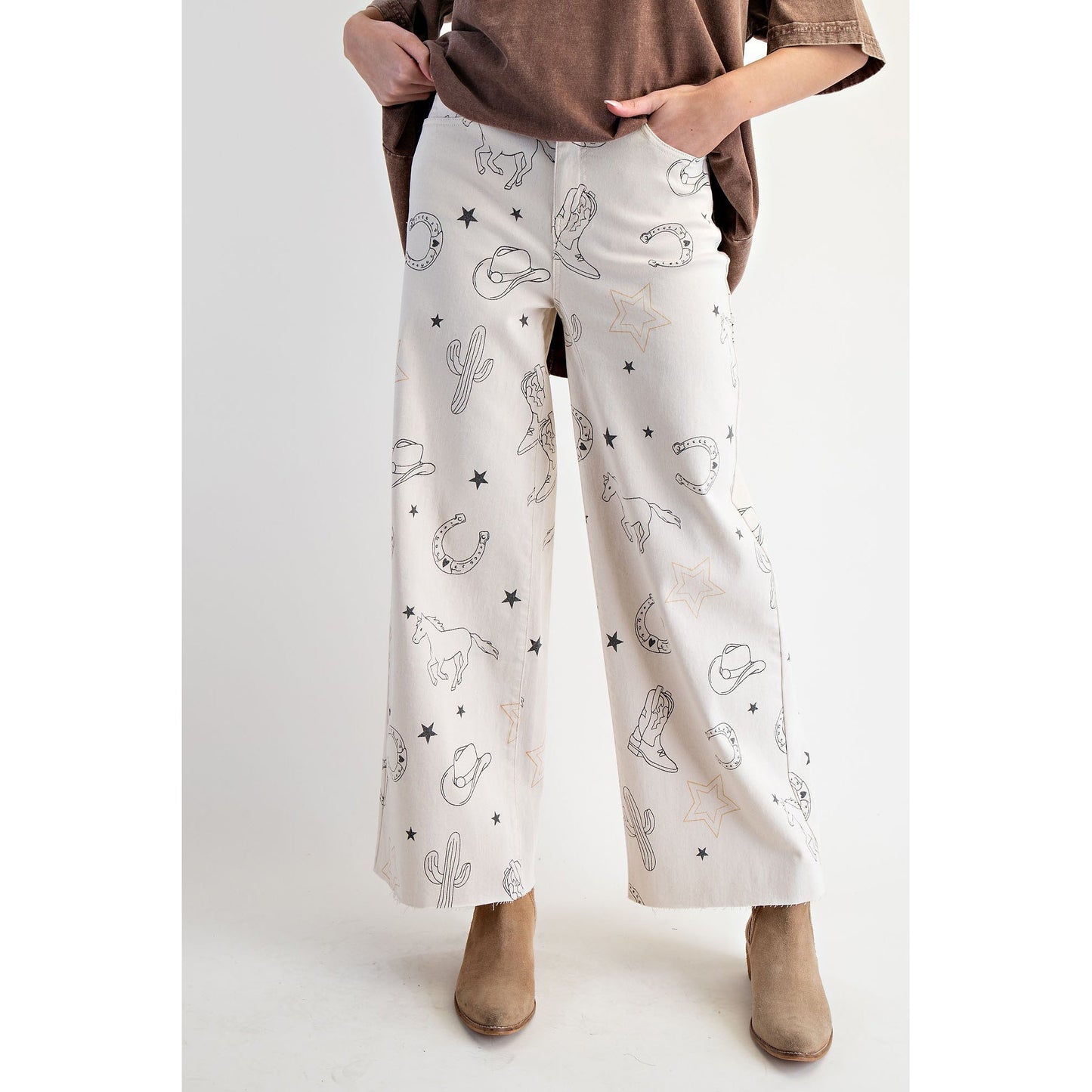 Easel - Western Printed Stretch Twill Pants 6764 - Latte