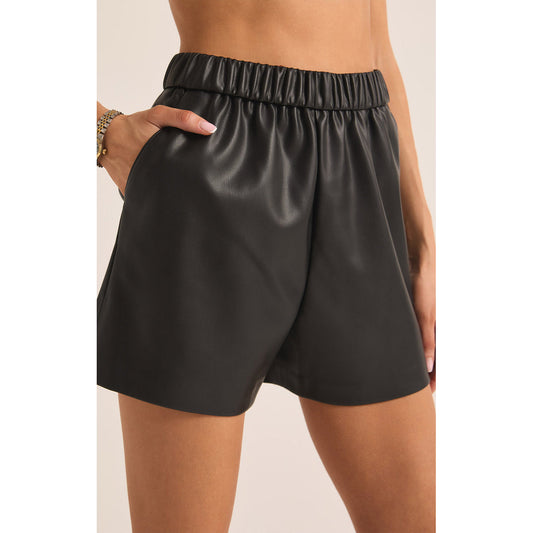 Z Supply - Tia, Faux Leather Shorts 3912 - Black