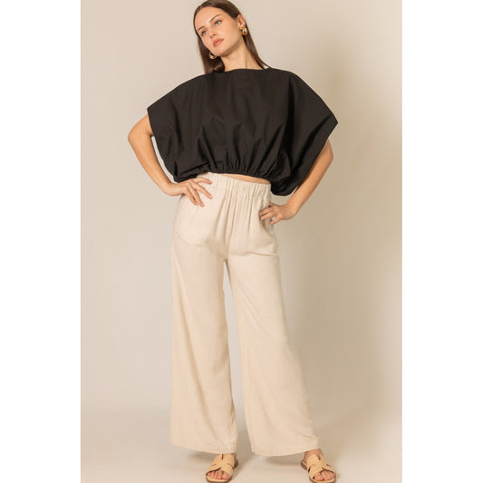 P.Cill Black Billowy Poplin Crop Top – Back Tie Detail 0533