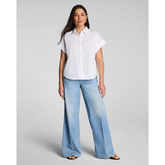 SPANX® Poplin Oversized Short Sleeve Button Down – Classic White