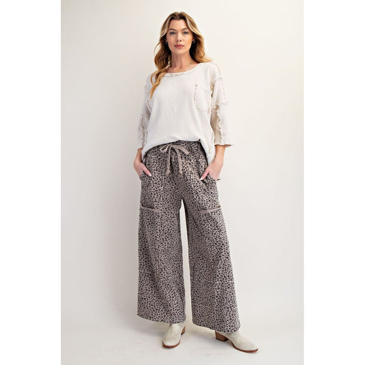 Easel - Animal Print, Mineral Washed, Relax Fit, Lounge Pants 6356 - Ash Mocha