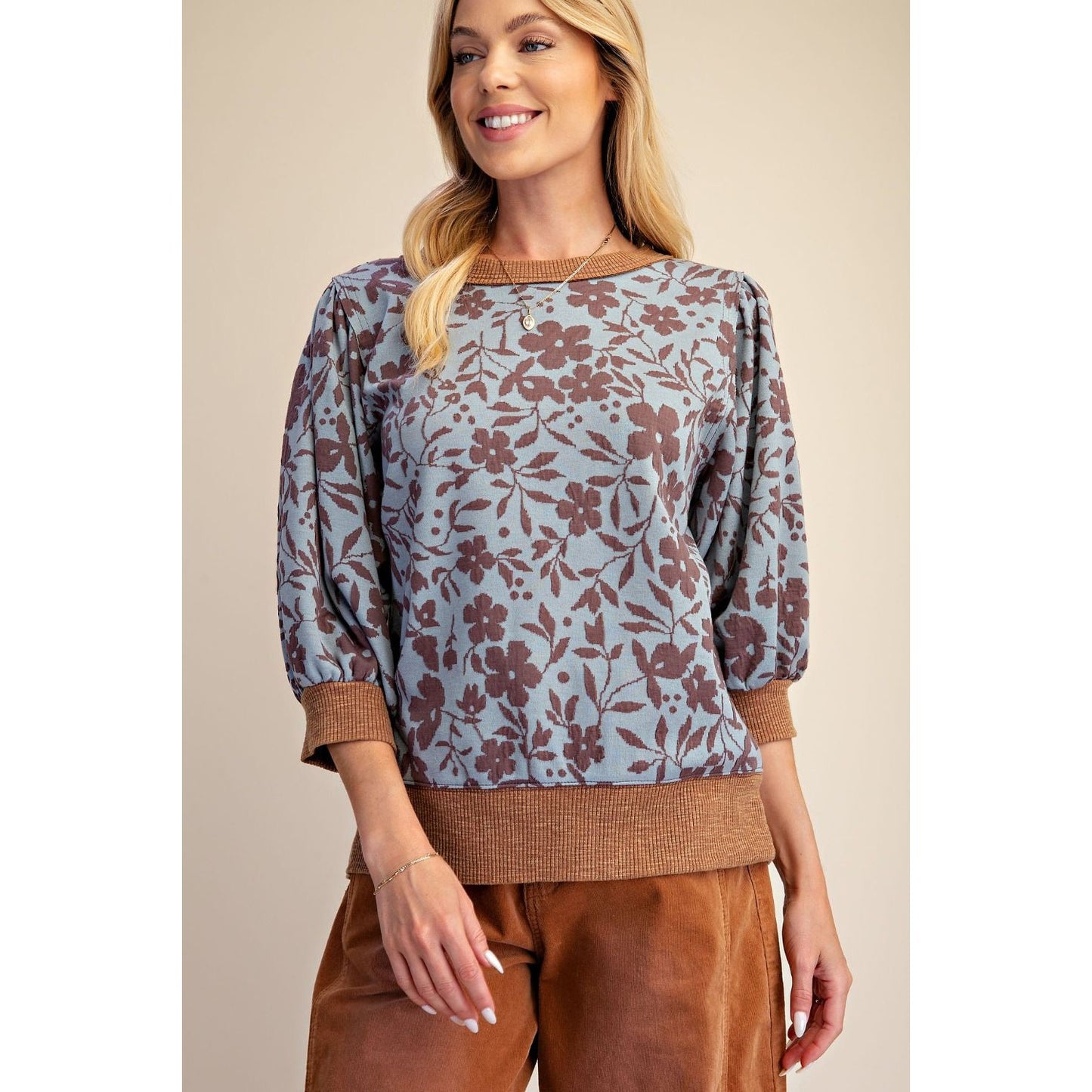 Floral Mineral Washed Top 0249 - Dusty Blue