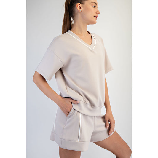 Rae Mode - Scuba Modal, Active Inspired,Shorts Sleeve Top & Shorts Set 0088 / 6498 - Mocha Cream