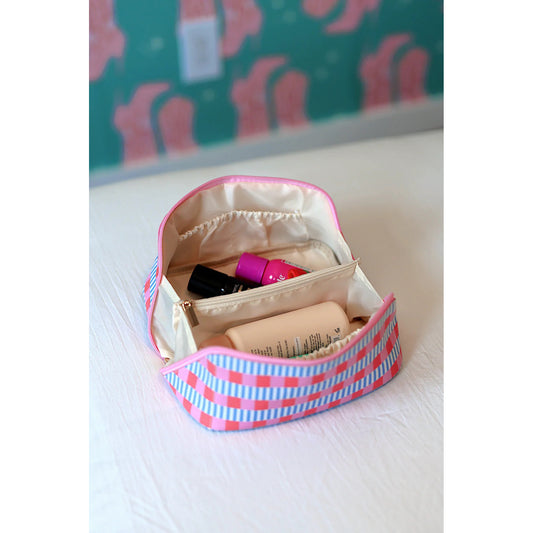 JLB - Cosmetic Bag, Hold All - Blaze, Blue, Pink, Orange Checkered
