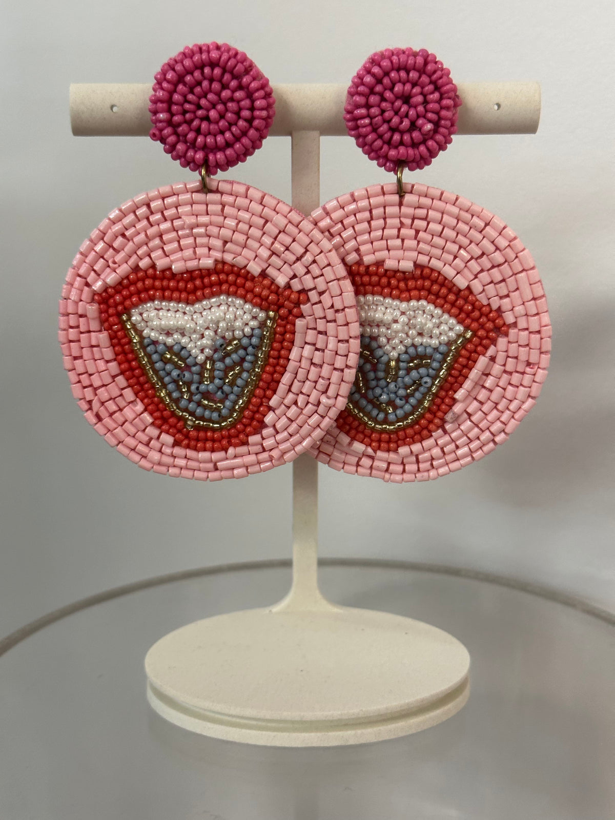 Valentines Earrings beaded Lips 3008 - Pink