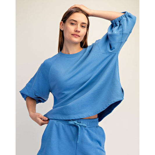 Rae Mode - French Terry Bubbled Half Sleeve Top & Cropped Jogger Pants Set 0111/6459 - Aqua Splash