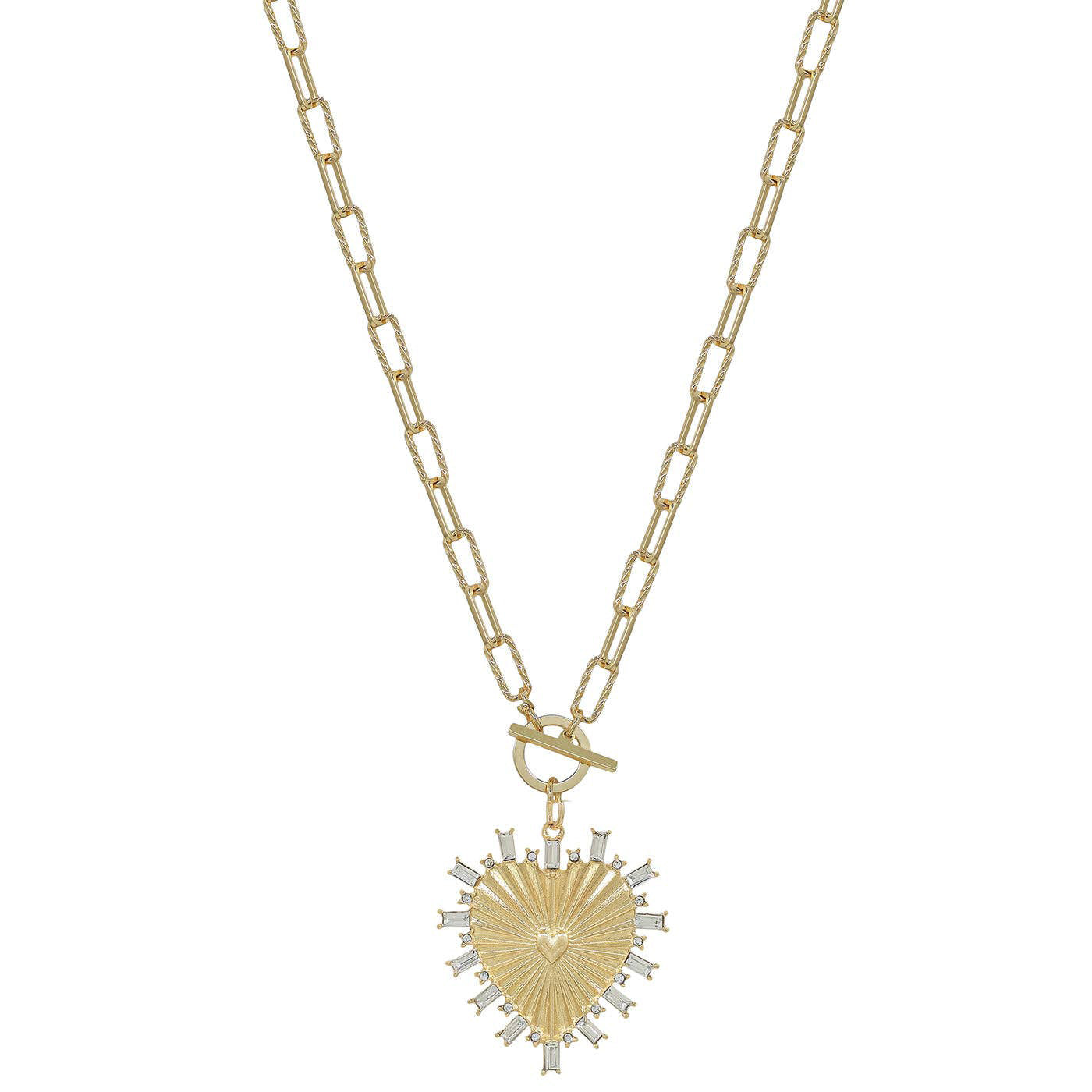 Gold Chain with Rhinestone Studded Heart Charm 16"-18" Necklace