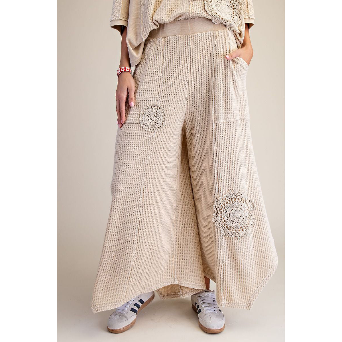 Easel - Crochet Patch, Detail Thermal Top & Pants Set 7947 / 7003 - Khaki